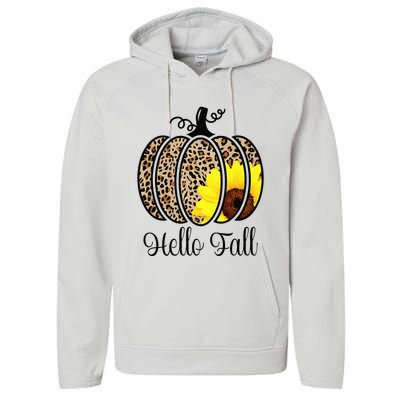 Hello Fall Sunflower Pumpkin Fall YAll Leopard Autumn Performance Fleece Hoodie