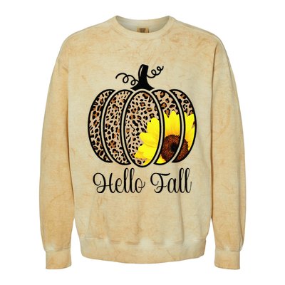 Hello Fall Sunflower Pumpkin Fall YAll Leopard Autumn Colorblast Crewneck Sweatshirt