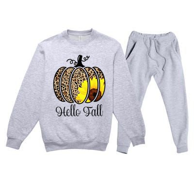 Hello Fall Sunflower Pumpkin Fall YAll Leopard Autumn Premium Crewneck Sweatsuit Set