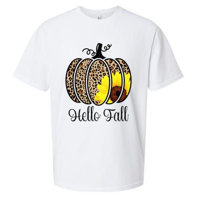 Hello Fall Sunflower Pumpkin Fall YAll Leopard Autumn Sueded Cloud Jersey T-Shirt