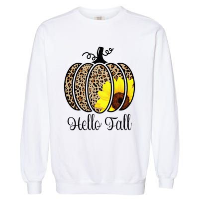 Hello Fall Sunflower Pumpkin Fall YAll Leopard Autumn Garment-Dyed Sweatshirt