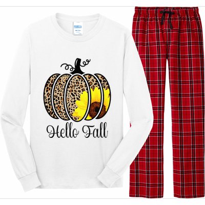 Hello Fall Sunflower Pumpkin Fall YAll Leopard Autumn Long Sleeve Pajama Set