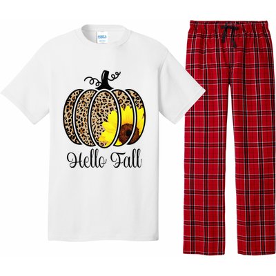 Hello Fall Sunflower Pumpkin Fall YAll Leopard Autumn Pajama Set