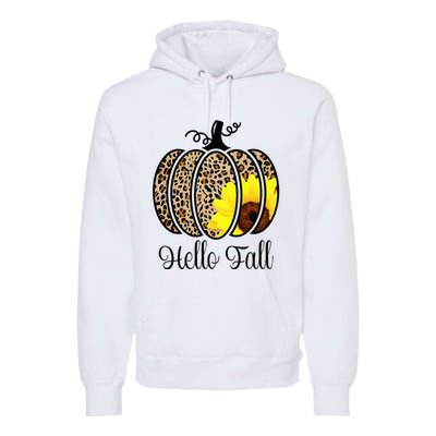 Hello Fall Sunflower Pumpkin Fall YAll Leopard Autumn Premium Hoodie