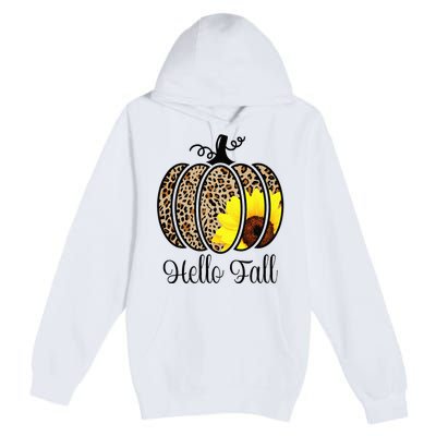 Hello Fall Sunflower Pumpkin Fall YAll Leopard Autumn Premium Pullover Hoodie