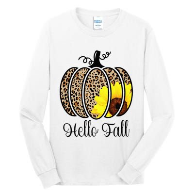 Hello Fall Sunflower Pumpkin Fall YAll Leopard Autumn Tall Long Sleeve T-Shirt