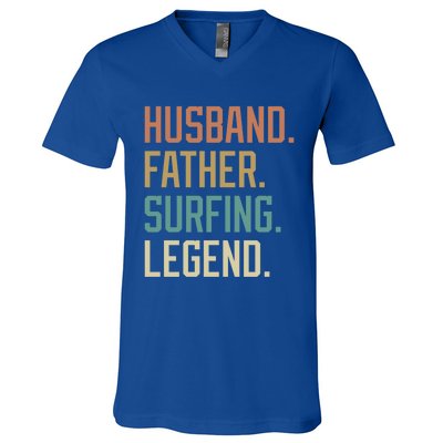 Husband Father Surfing Legend Fathers Day Birthday Gift V-Neck T-Shirt