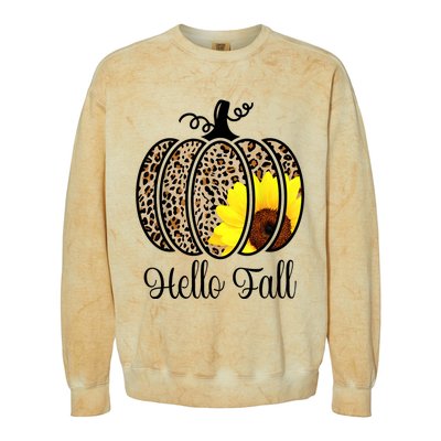 Hello Fall Sunflower Pumpkin Fall YAll Leopard Autumn Colorblast Crewneck Sweatshirt