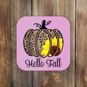 Hello Fall Sunflower Pumpkin Fall YAll Leopard Autumn Coaster