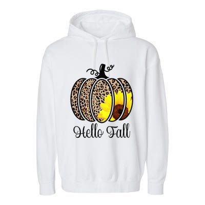 Hello Fall Sunflower Pumpkin Fall YAll Leopard Autumn Garment-Dyed Fleece Hoodie