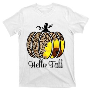 Hello Fall Sunflower Pumpkin Fall YAll Leopard Autumn T-Shirt