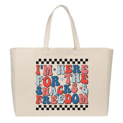 Here For Snacks And Freedom 4th Of July Cotton Canvas Jumbo Tote