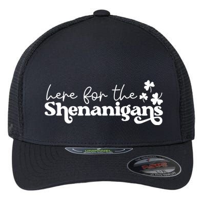 Here For Shenanigans Lucky Shamrock St Patricks Day Flexfit Unipanel Trucker Cap