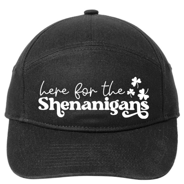 Here For Shenanigans Lucky Shamrock St Patricks Day 7-Panel Snapback Hat
