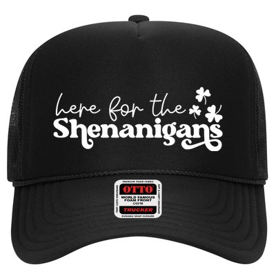 Here For Shenanigans Lucky Shamrock St Patricks Day Trucker Hat