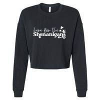 Here For Shenanigans Lucky Shamrock St Patricks Day Cropped Pullover Crew