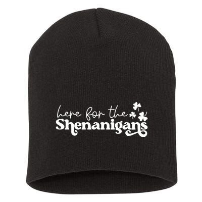 Here For Shenanigans Lucky Shamrock St Patricks Day Short Acrylic Beanie