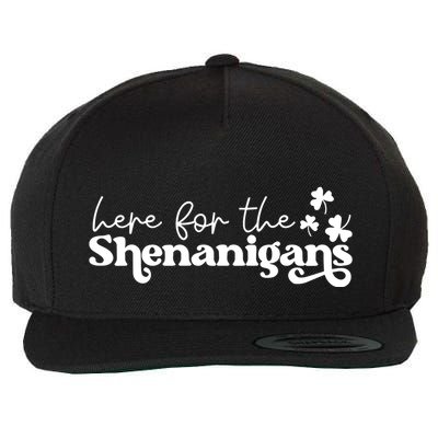 Here For Shenanigans Lucky Shamrock St Patricks Day Wool Snapback Cap