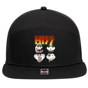 Hiss Funny Snake Lover Rock And Roll Band Gift Idea 7 Panel Mesh Trucker Snapback Hat