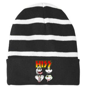 Hiss Funny Snake Lover Rock And Roll Band Gift Idea Striped Beanie with Solid Band