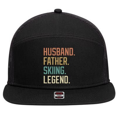 Husband Father Skiing Legend Gift For Dad 7 Panel Mesh Trucker Snapback Hat