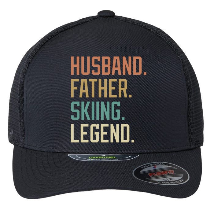 Husband Father Skiing Legend Gift For Dad Flexfit Unipanel Trucker Cap