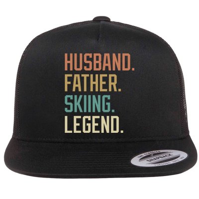 Husband Father Skiing Legend Gift For Dad Flat Bill Trucker Hat