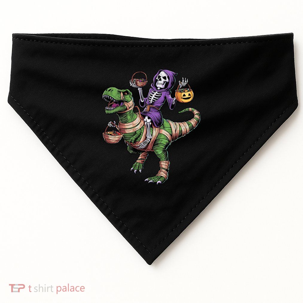 Halloween Funny Skeleton Riding Mummy Dinosaur Trex Great Gift USA-Made Doggie Bandana