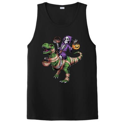 Halloween Funny Skeleton Riding Mummy Dinosaur Trex Great Gift PosiCharge Competitor Tank