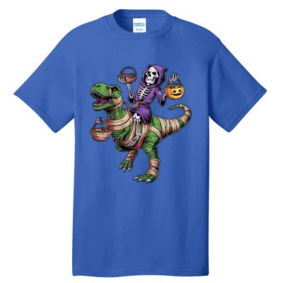 Halloween Funny Skeleton Riding Mummy Dinosaur Trex Great Gift Tall T-Shirt