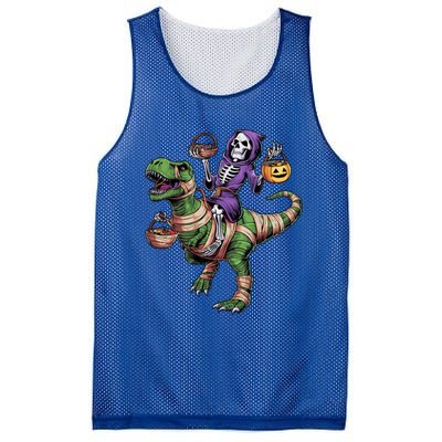 Halloween Funny Skeleton Riding Mummy Dinosaur Trex Great Gift Mesh Reversible Basketball Jersey Tank