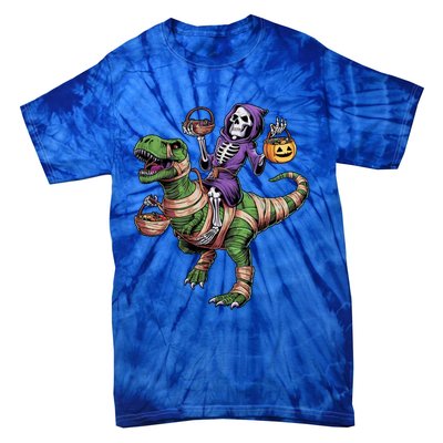 Halloween Funny Skeleton Riding Mummy Dinosaur Trex Great Gift Tie-Dye T-Shirt