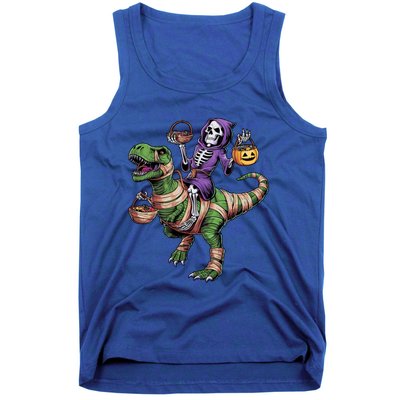 Halloween Funny Skeleton Riding Mummy Dinosaur Trex Great Gift Tank Top