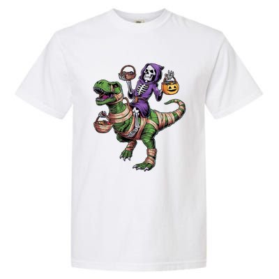 Halloween Funny Skeleton Riding Mummy Dinosaur Trex Great Gift Garment-Dyed Heavyweight T-Shirt