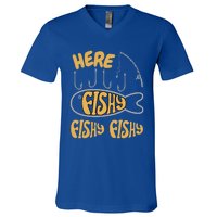 Here Fishy Saying Fishing Lovers Funny Fish Gift V-Neck T-Shirt