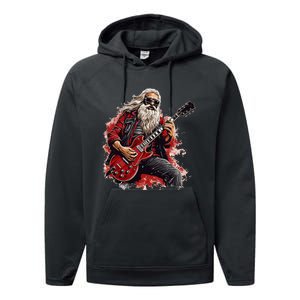 Happy festive Season for Motorcycle Santa and Guitar Lovers Performance Fleece Hoodie