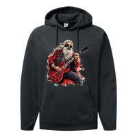 Happy festive Season for Motorcycle Santa and Guitar Lovers Performance Fleece Hoodie