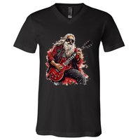 Happy festive Season for Motorcycle Santa and Guitar Lovers V-Neck T-Shirt