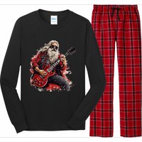 Happy festive Season for Motorcycle Santa and Guitar Lovers Long Sleeve Pajama Set