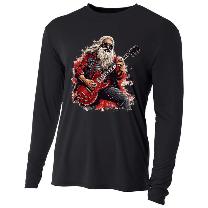 Happy festive Season for Motorcycle Santa and Guitar Lovers Cooling Performance Long Sleeve Crew