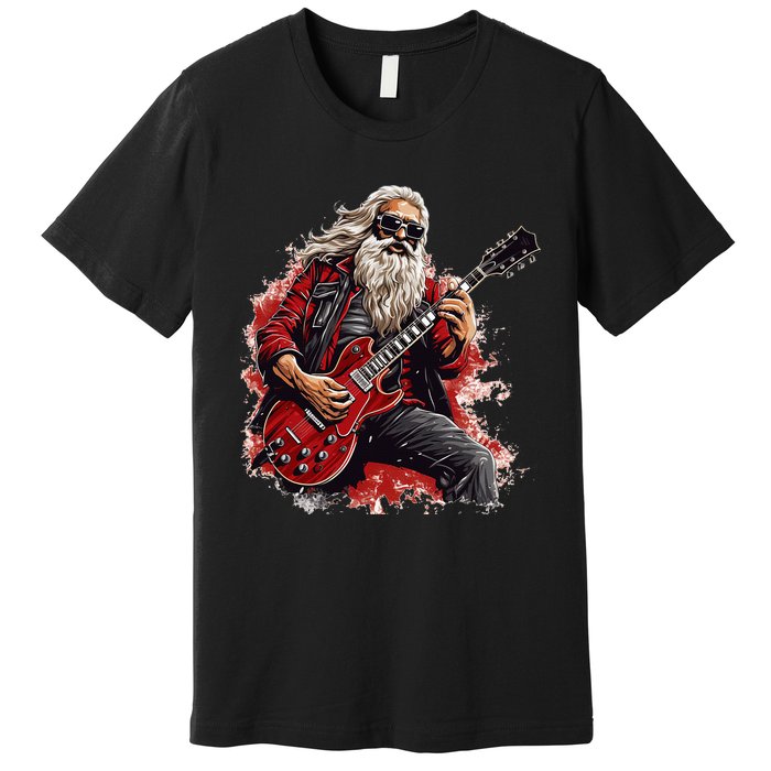 Happy festive Season for Motorcycle Santa and Guitar Lovers Premium T-Shirt