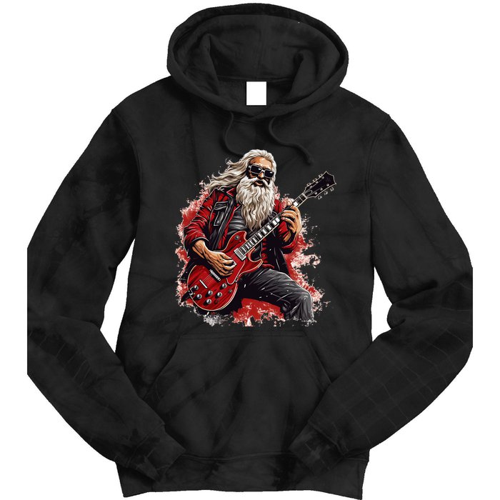 Happy festive Season for Motorcycle Santa and Guitar Lovers Tie Dye Hoodie