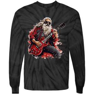 Happy festive Season for Motorcycle Santa and Guitar Lovers Tie-Dye Long Sleeve Shirt