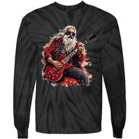 Happy festive Season for Motorcycle Santa and Guitar Lovers Tie-Dye Long Sleeve Shirt