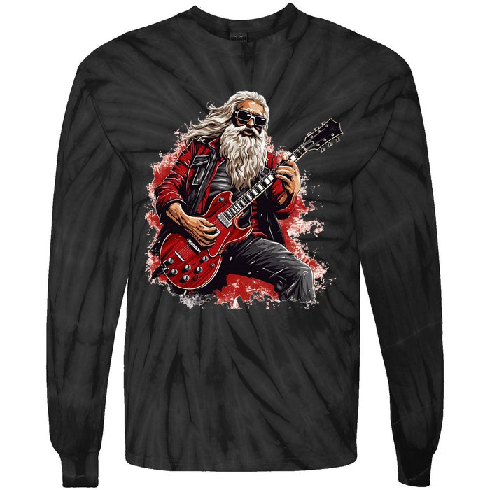 Happy festive Season for Motorcycle Santa and Guitar Lovers Tie-Dye Long Sleeve Shirt