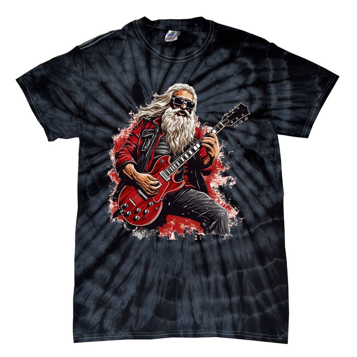 Happy festive Season for Motorcycle Santa and Guitar Lovers Tie-Dye T-Shirt