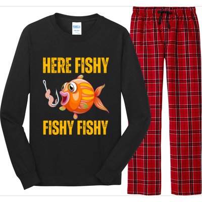 Here Fishy Saying Cute Fish Fishing Lovers Gift Long Sleeve Pajama Set