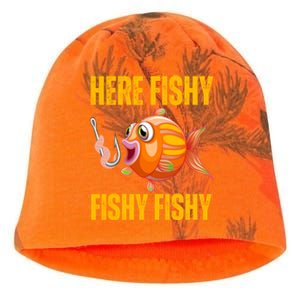 Here Fishy Saying Cute Fish Fishing Lovers Gift Kati - Camo Knit Beanie