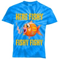 Here Fishy Saying Cute Fish Fishing Lovers Gift Kids Tie-Dye T-Shirt