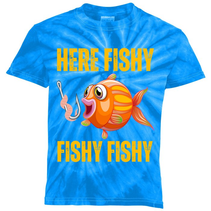 Here Fishy Saying Cute Fish Fishing Lovers Gift Kids Tie-Dye T-Shirt